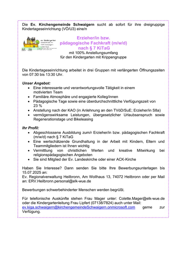 Stelle Erzieher als PDF