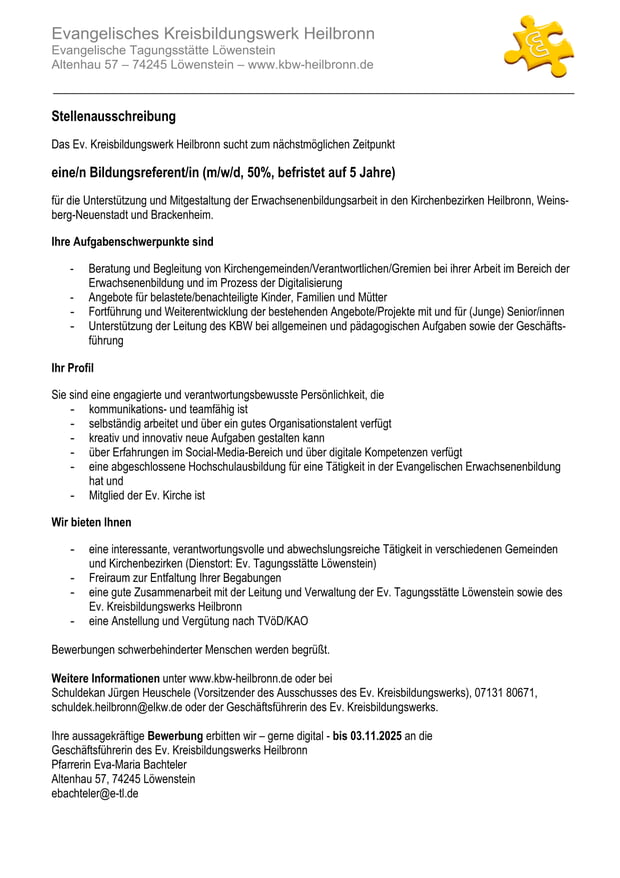 Stelle Bildungsreferent (m/w/d) als PDF