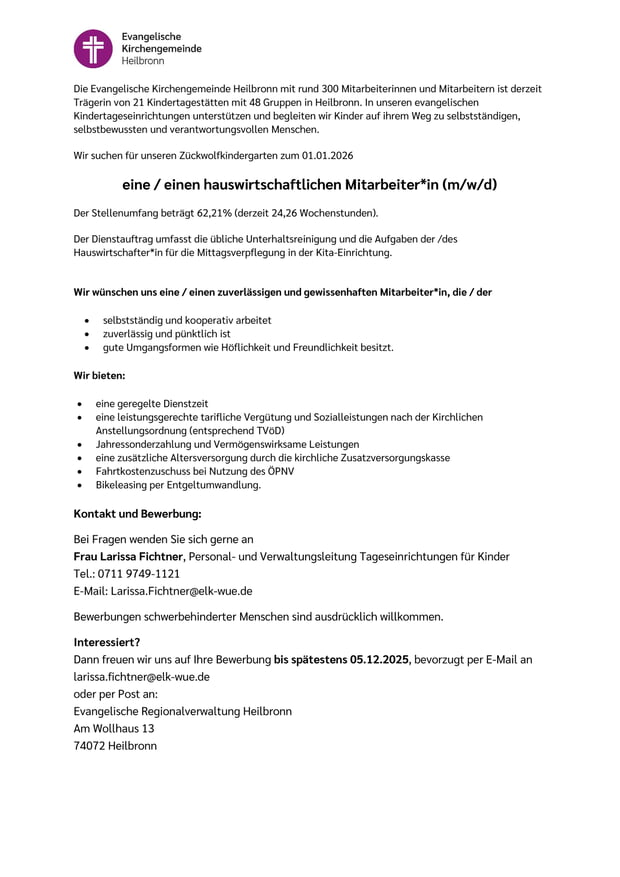 Hauswirtschaftskraft Zückwolfkindergarten