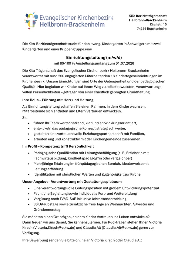 Einrichtungsleitung Kindergarten Schwaigern