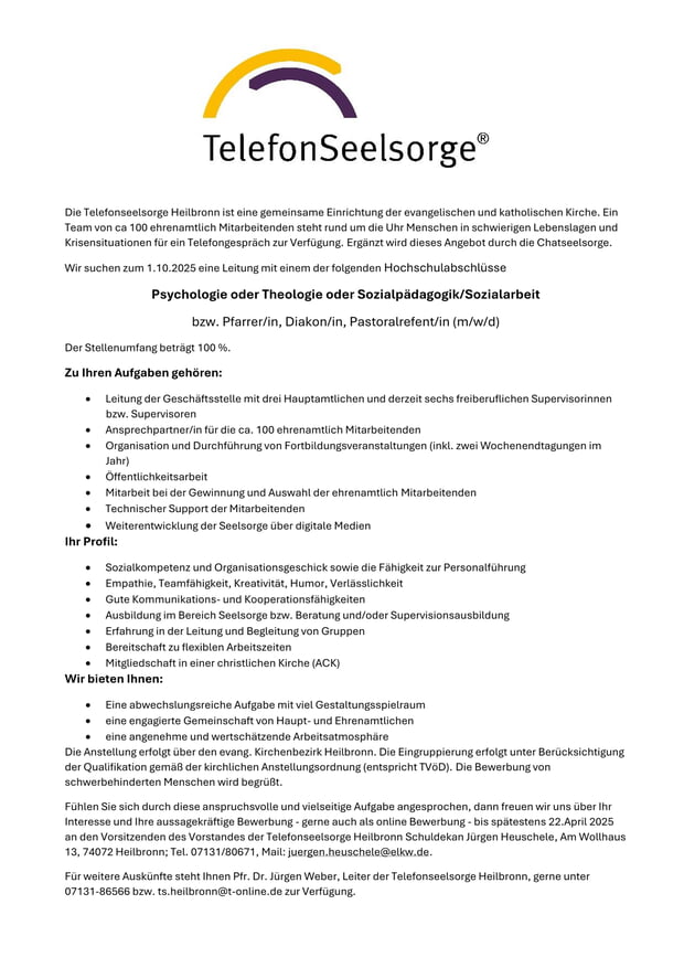Stelle Telefonseelsorge als PDF
