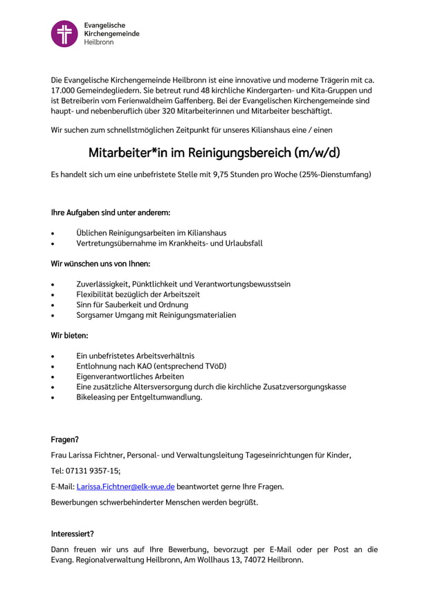 Stelle Reinigungskraft als PDF