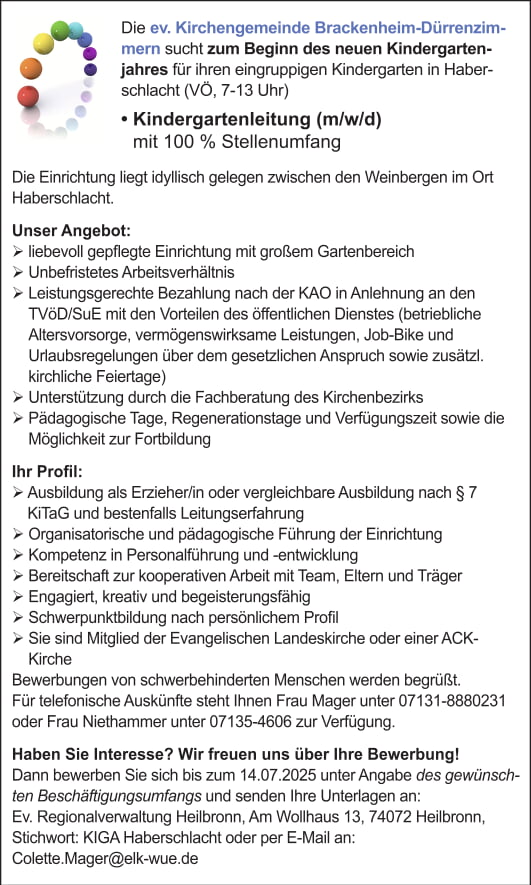 Stelle Kindergartenleitung als PDF