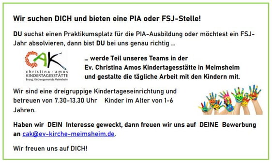 PIA oder FSJ-Stelle